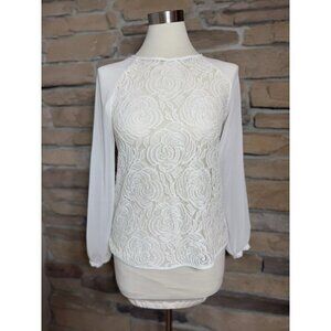 Zara Basics White‎ Floral Lace Top Sz Small